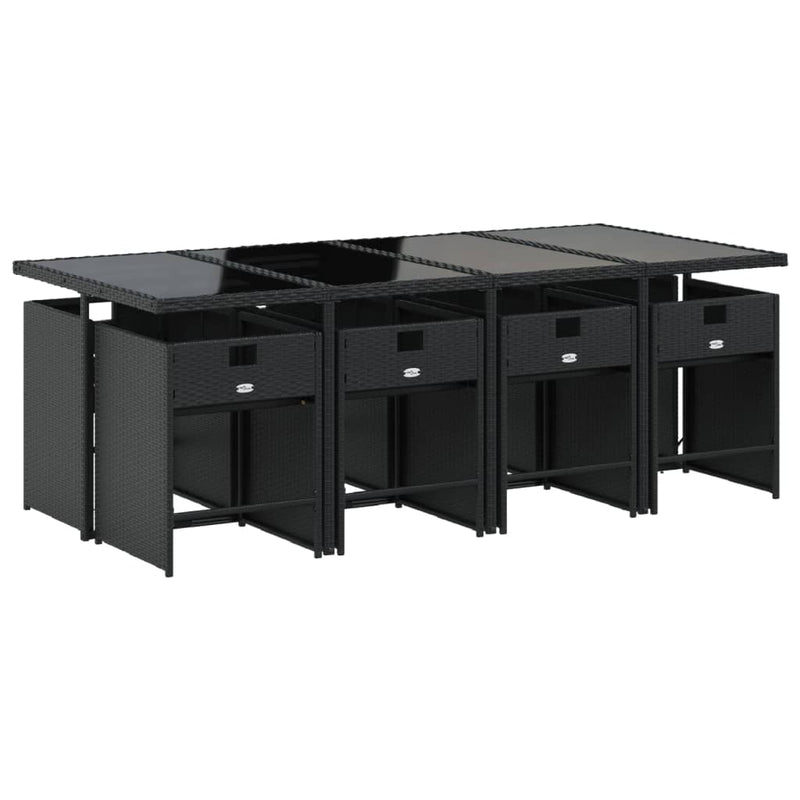 Set mobilier de grădină cu perne, 9 piese, negru, poliratan