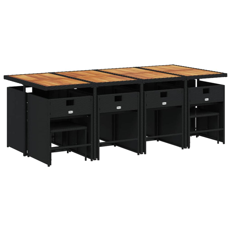 Set mobilier de grădină cu perne, 9 piese, negru, poliratan