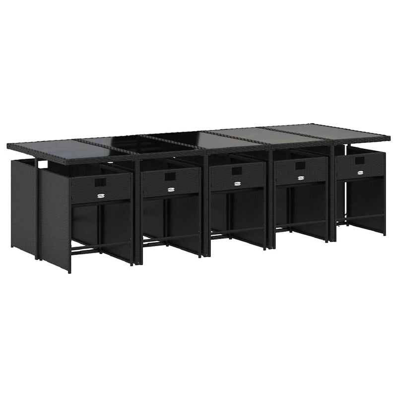 Set mobilier de exterior cu perne, 11 piese, negru, poliratan