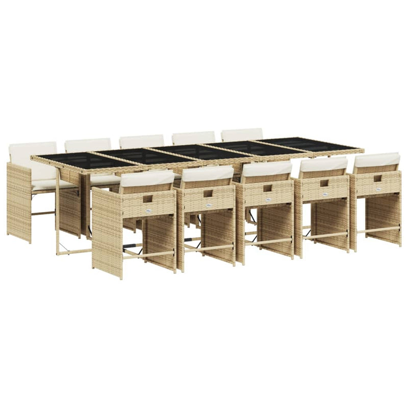 Set mobilier de grădină cu perne, 11 piese, bej, poliratan