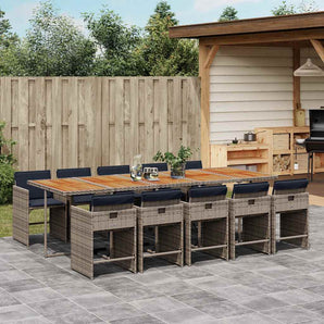 Set de grădină cu 11 piese și perne, poliratan gri