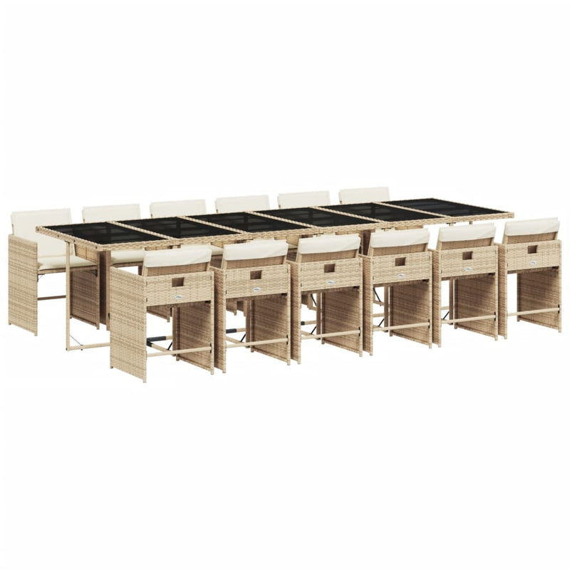 Set mobilier de grădină cu perne, 13 piese, bej, poliratan