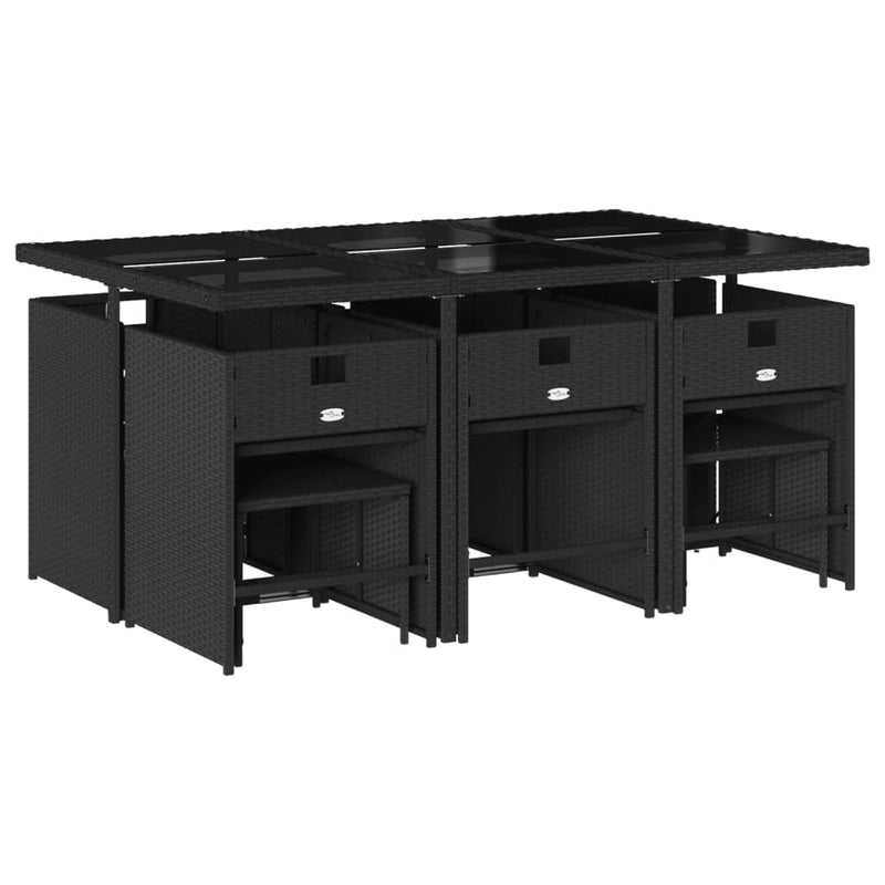 Set mobilier de exterior cu perne, 11 piese, negru, poliratan