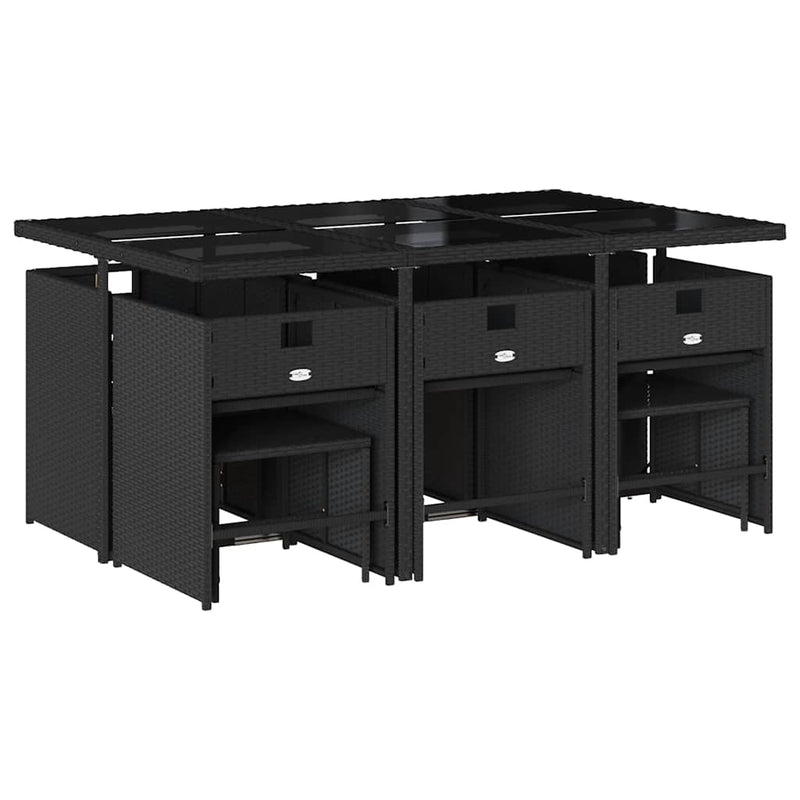 Set mobilier de exterior cu perne, 11 piese, negru, poliratan