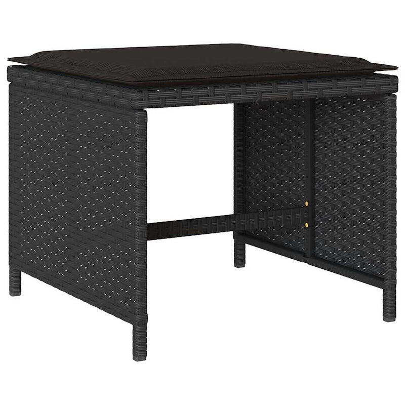 Set mobilier de exterior cu perne, 11 piese, negru, poliratan