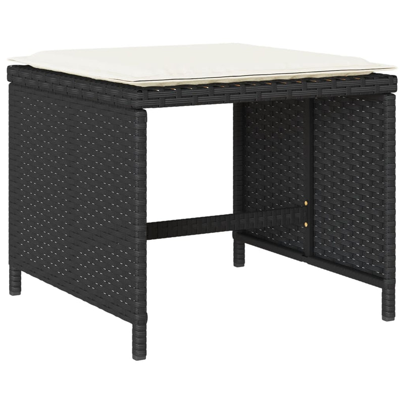 Set mobilier de exterior cu perne, 11 piese, negru, poliratan