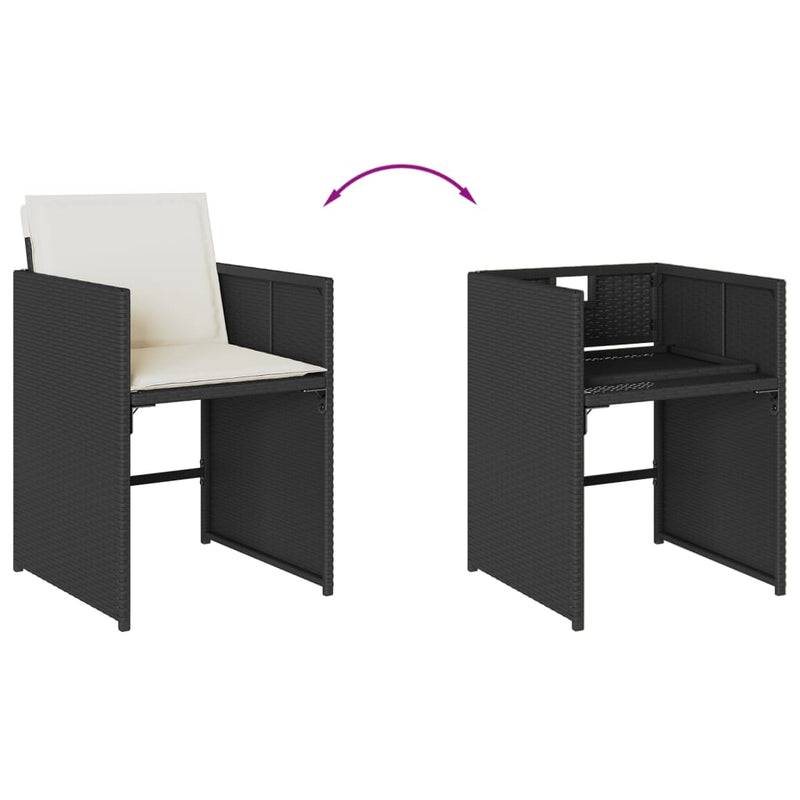 Set mobilier de exterior cu perne, 11 piese, negru, poliratan