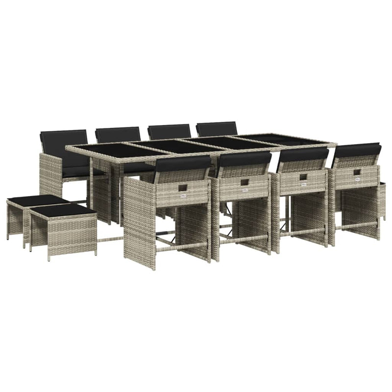 Set mobilier de grădină cu perne 13 piese gri deschis poliratan