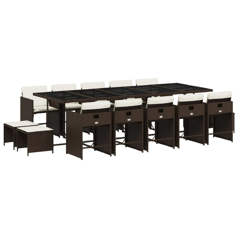 Set mobilier de grădină cu perne, 15 piese, maro, poliratan