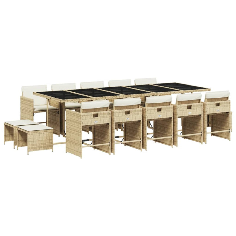 Set mobilier de grădină cu perne, 15 piese, bej, poliratan