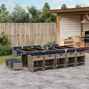 Set de grădină cu 15 piese și perne, poliratan gri