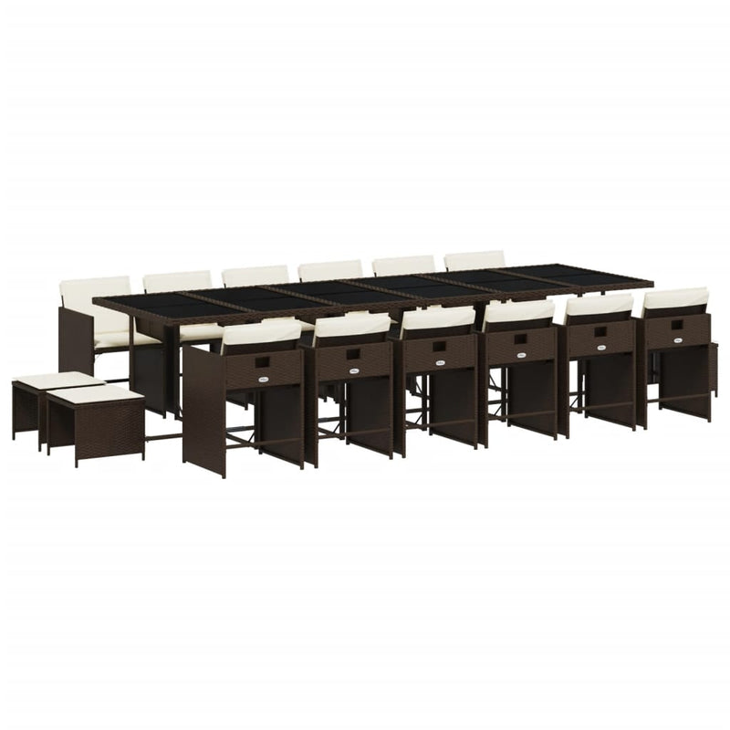 Set mobilier de grădină cu perne, 17 piese, maro, poliratan