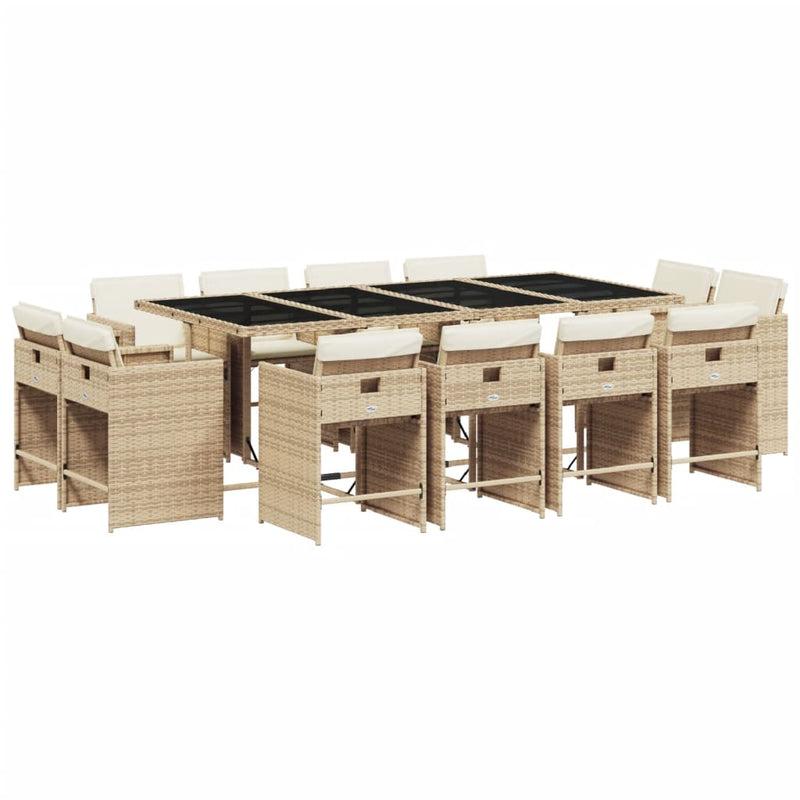Set mobilier de grădină cu perne, 13 piese, bej, poliratan
