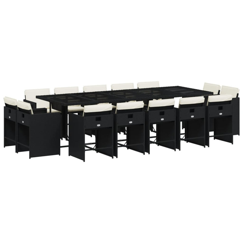 Set mobilier de grădină cu perne, 15 piese, negru, poliratan