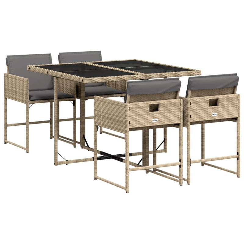 Set mobilier pentru grădină, 5 piese, cu perne, bej, poliratan