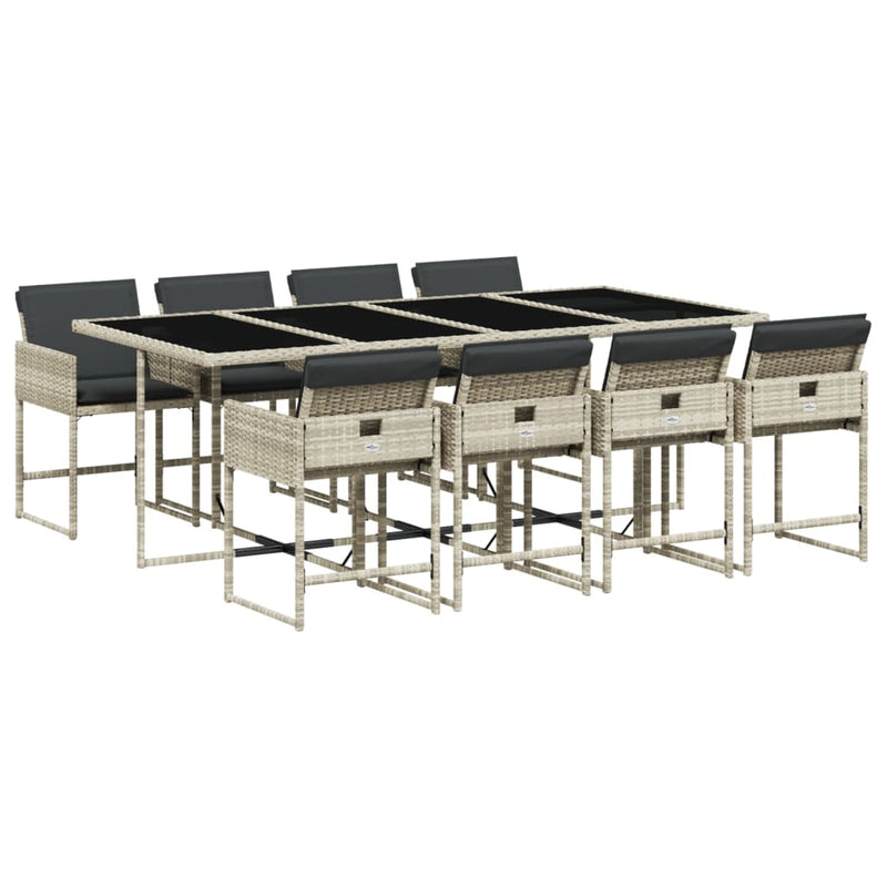Set mobilier grădină cu perne, 9 piese, gri deschis, poliratan