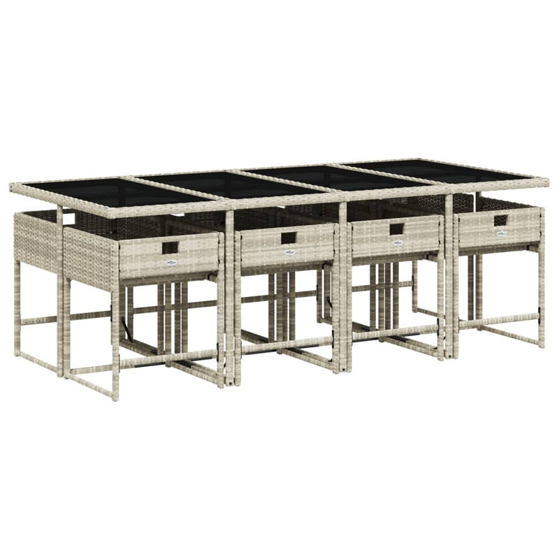 Set mobilier grădină cu perne, 9 piese, gri deschis, poliratan