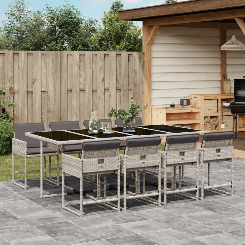 Set mobilier grădină cu perne, 9 piese, gri deschis, poliratan