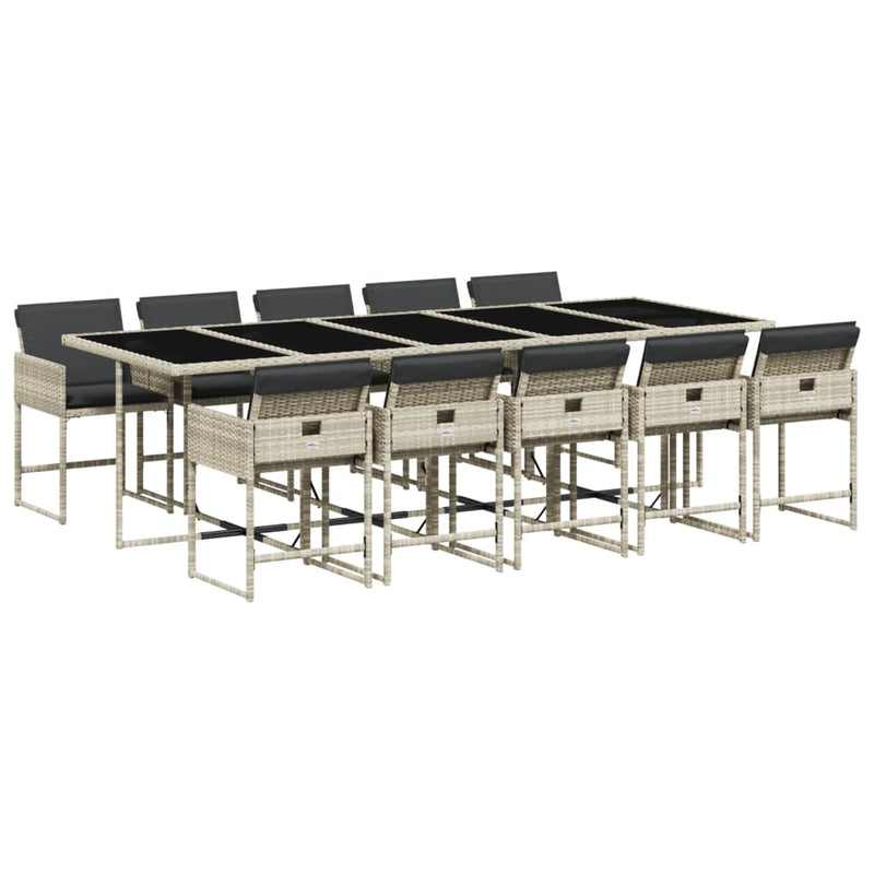 Set mobilier de grădină cu perne 11 piese gri deschis poliratan
