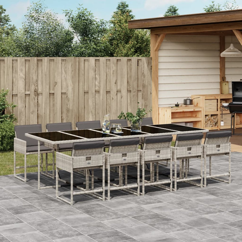 Set mobilier de grădină cu perne 11 piese gri deschis poliratan