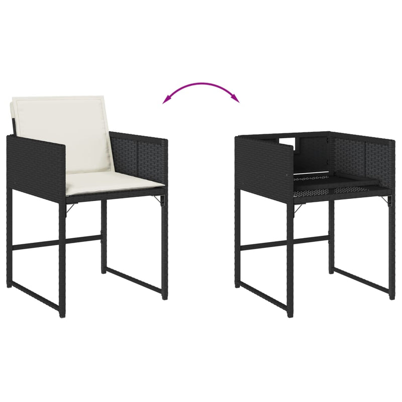 Set mobilier de exterior cu perne, 11 piese, negru, poliratan