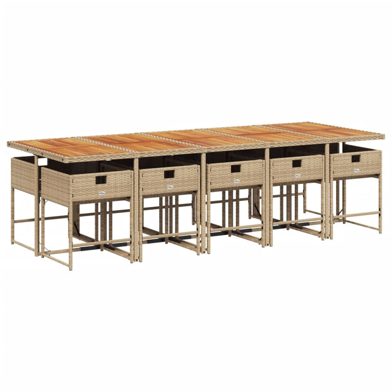 Set mobilier de grădină cu perne, 11 piese, bej, poliratan