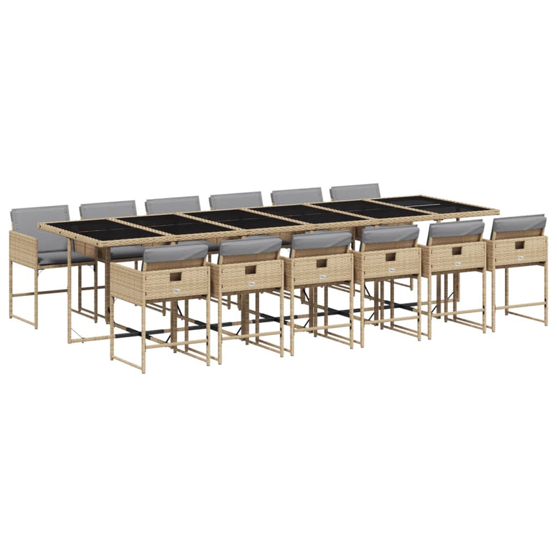 Set mobilier grădină cu perne, 13 piese, bej combinat poliratan