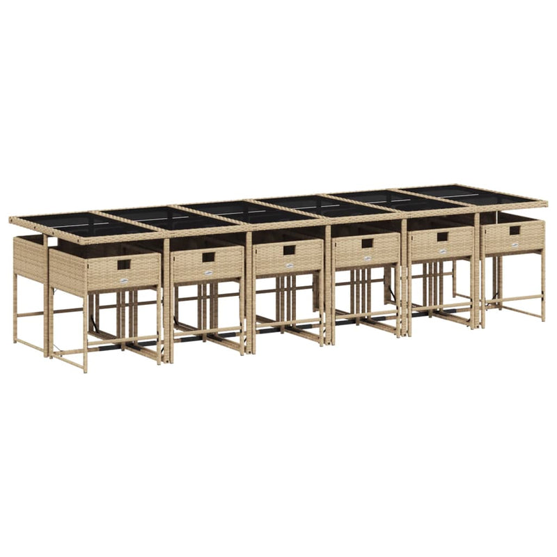 Set mobilier grădină cu perne, 13 piese, bej combinat poliratan