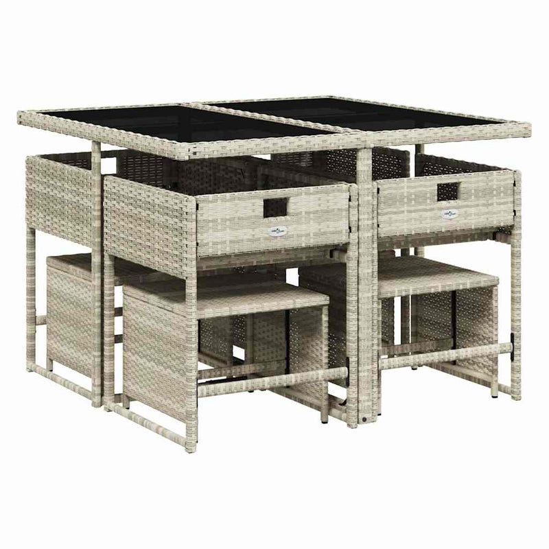 Set mobilier grădină cu perne, 9 piese, gri deschis, poliratan