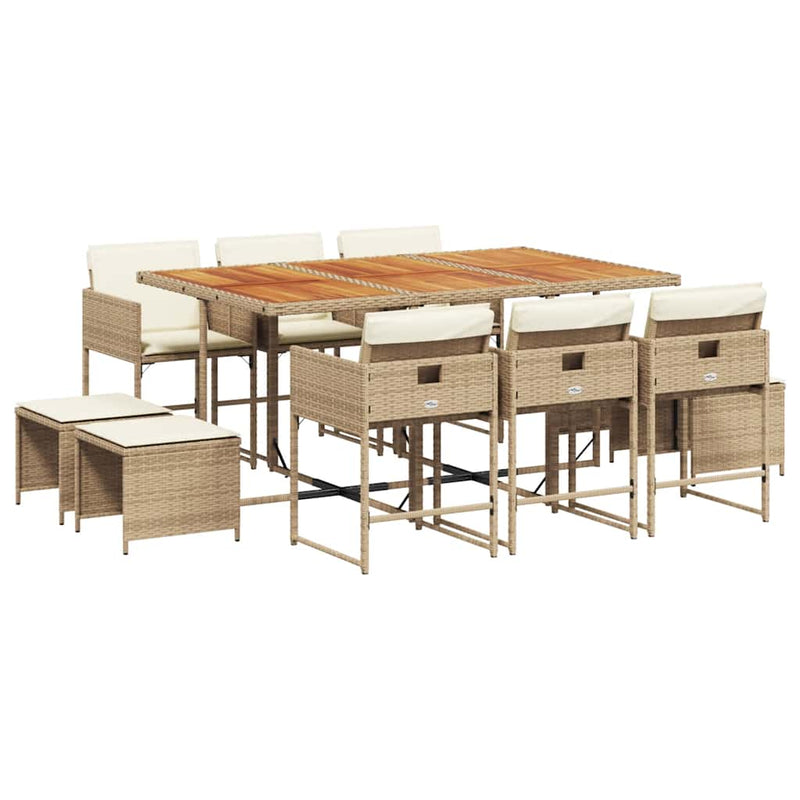 Set mobilier de grădină cu perne, 11 piese, bej, poliratan