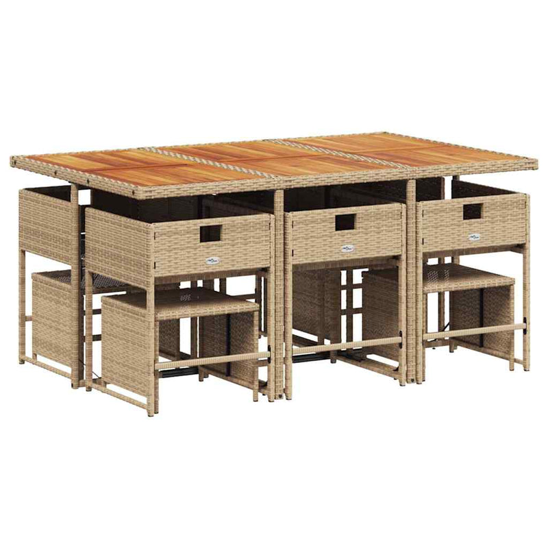 Set mobilier de grădină cu perne, 11 piese, bej, poliratan