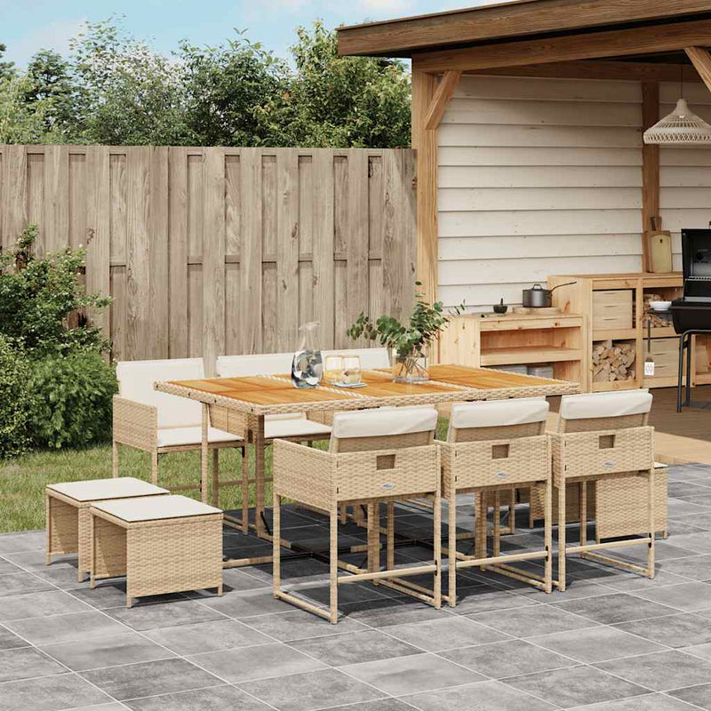 Set mobilier de grădină cu perne, 11 piese, bej, poliratan