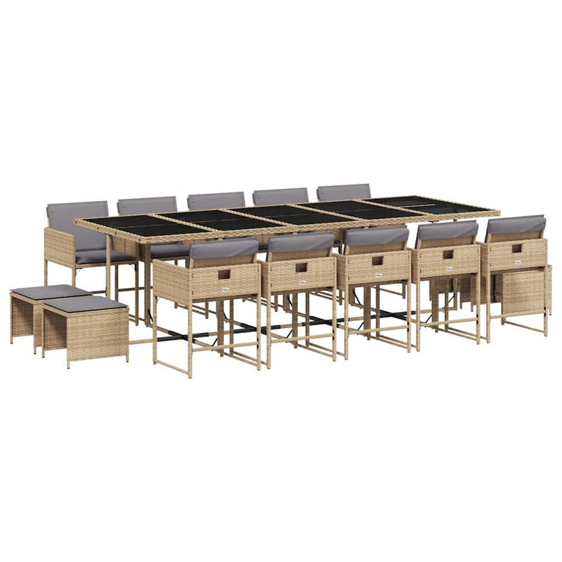 Set mobilier grădină cu perne, 15 piese, bej combinat poliratan