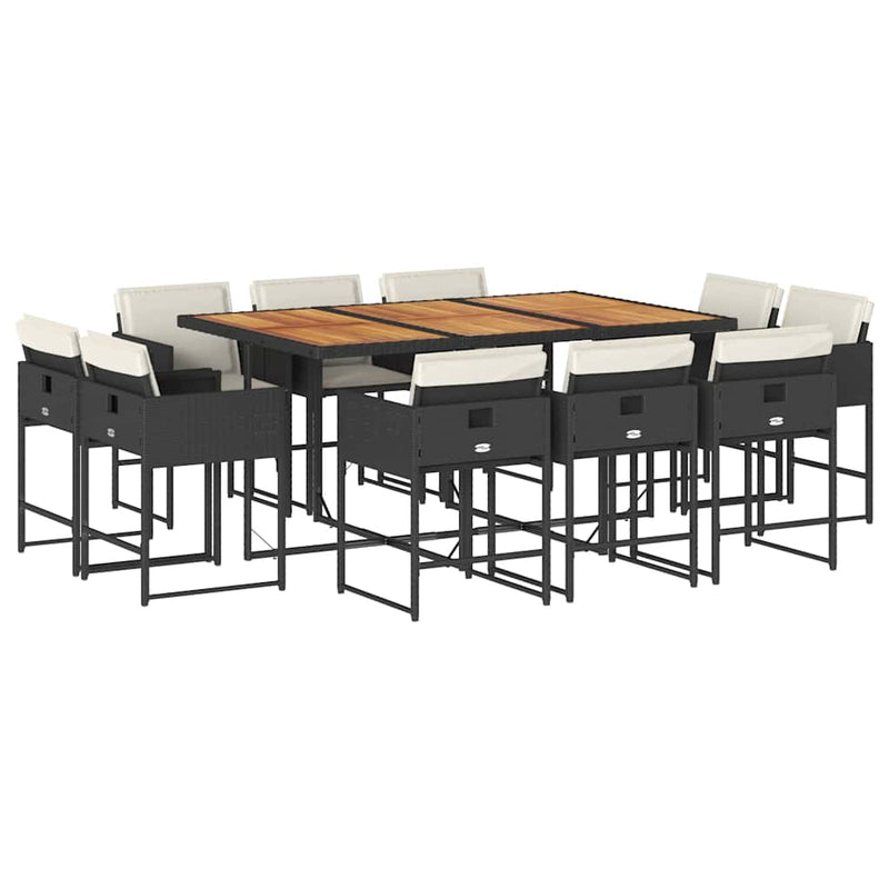 Set mobilier de exterior cu perne, 11 piese, negru, poliratan