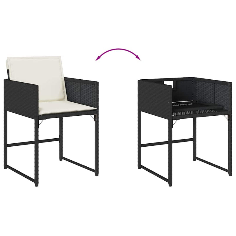 Set mobilier de exterior cu perne, 11 piese, negru, poliratan