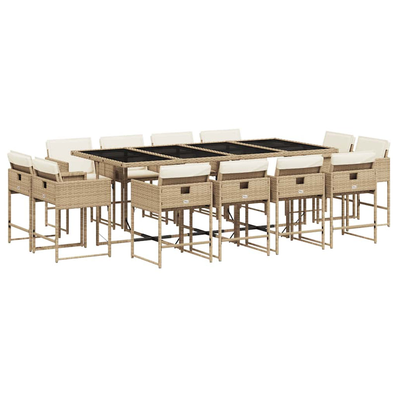 Set mobilier de grădină cu perne, 13 piese, bej, poliratan