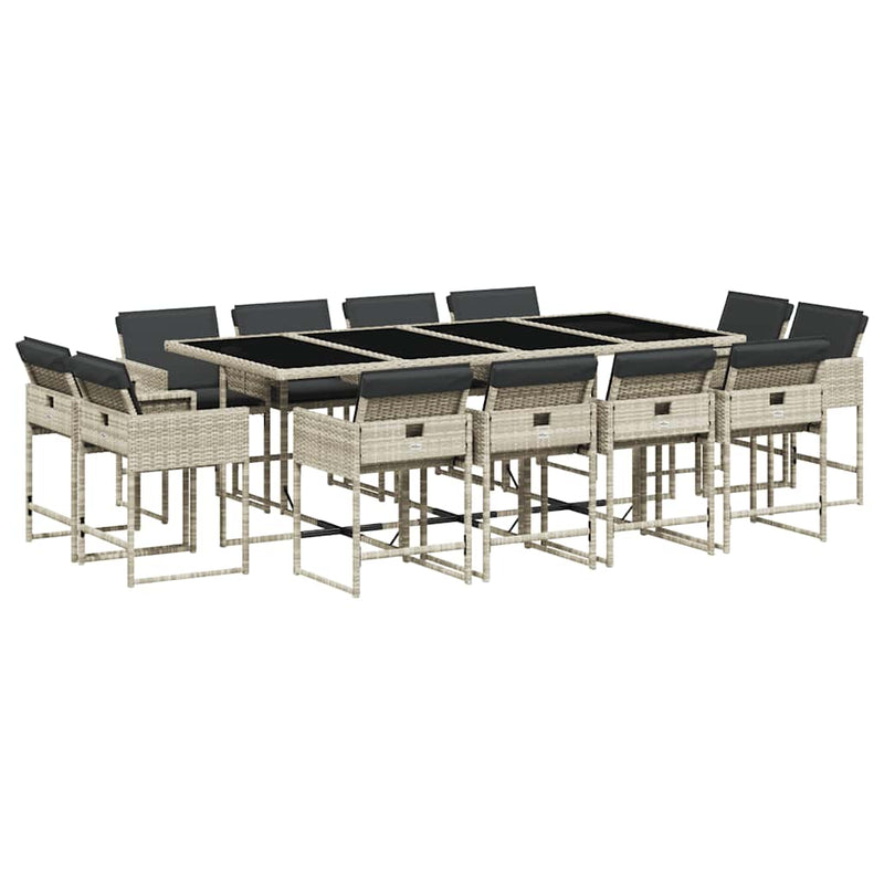 Set mobilier de grădină cu perne 13 piese gri deschis poliratan