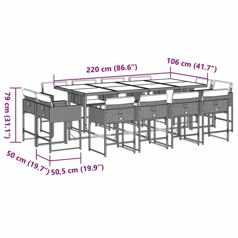 Set mobilier de grădină cu perne 13 piese gri deschis poliratan