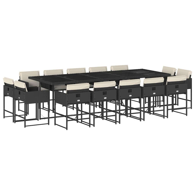 Set mobilier de grădină cu perne, 15 piese, negru, poliratan