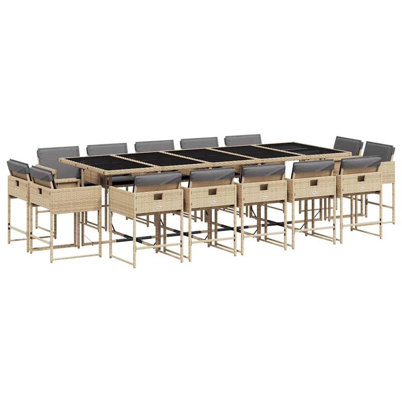 Set mobilier grădină cu perne, 15 piese, bej combinat poliratan