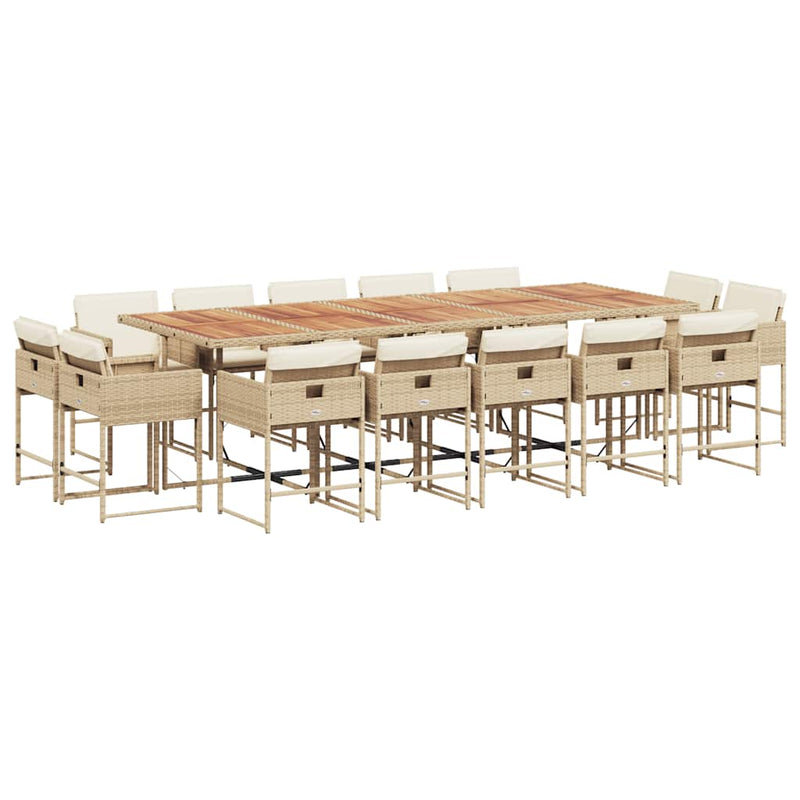 Set mobilier de grădină cu perne, 15 piese, bej, poliratan