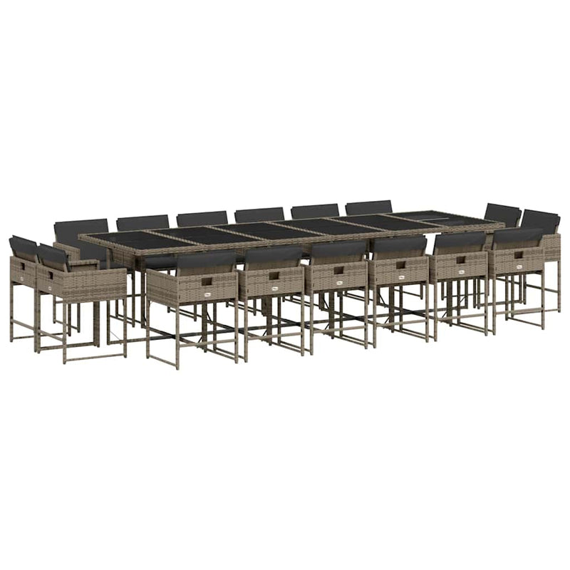 Set mobilier de grădină cu perne, 17 piese, gri, poliratan