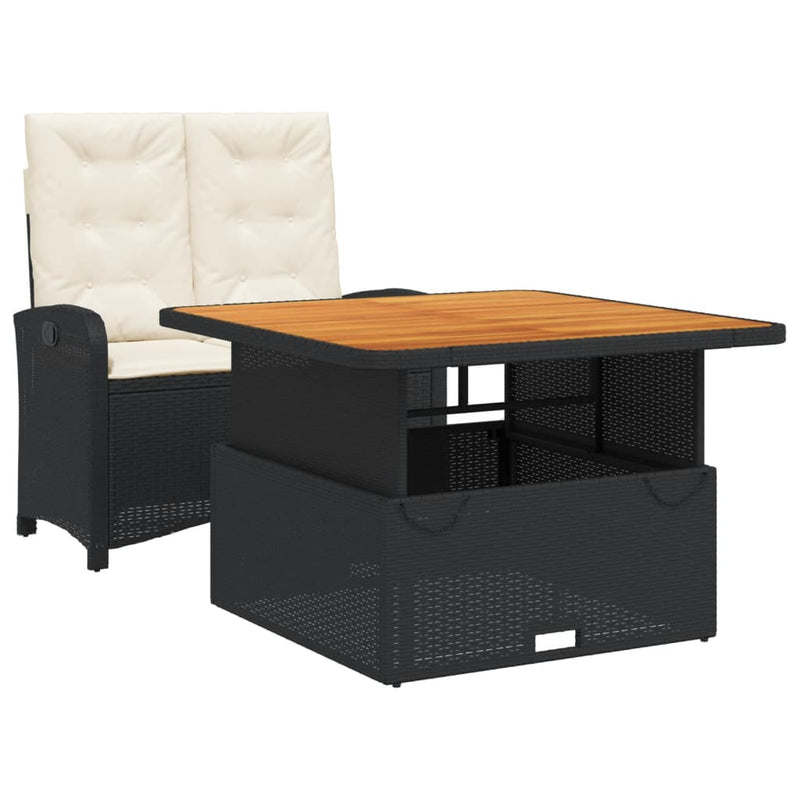 Set mobilier de grădină cu perne, 2 piese, negru, poliratan
