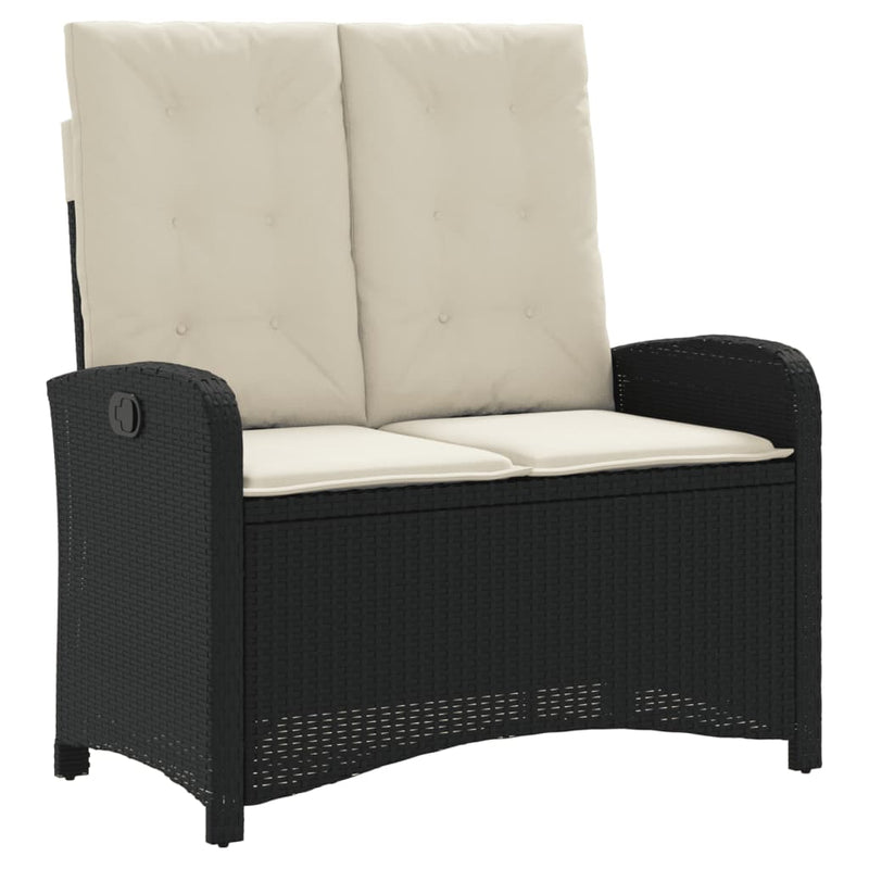 Set mobilier de grădină cu perne, 2 piese, negru, poliratan