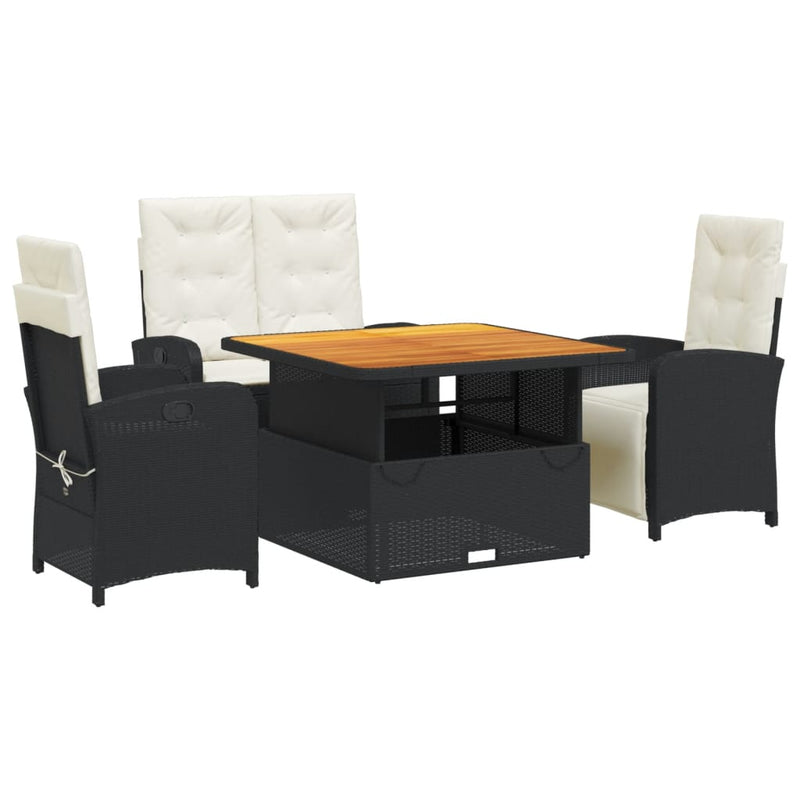 Set mobilier de grădină cu perne, 4 piese, negru, poliratan