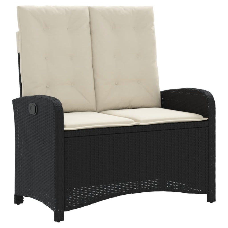 Set mobilier de grădină cu perne, 2 piese, negru, poliratan