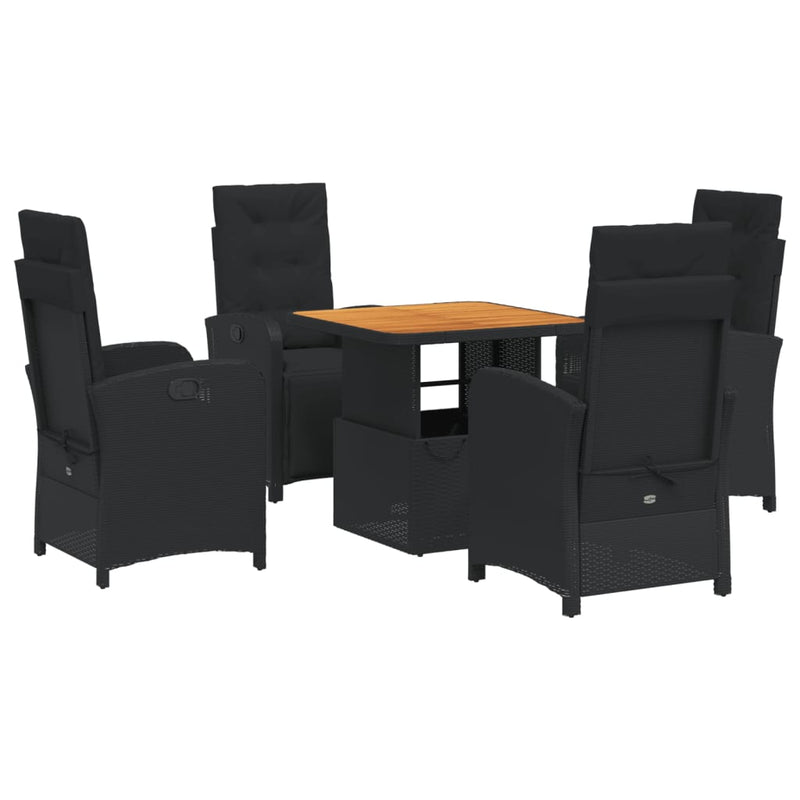 Set mobilier de grădină cu perne, 5 piese, negru, poliratan