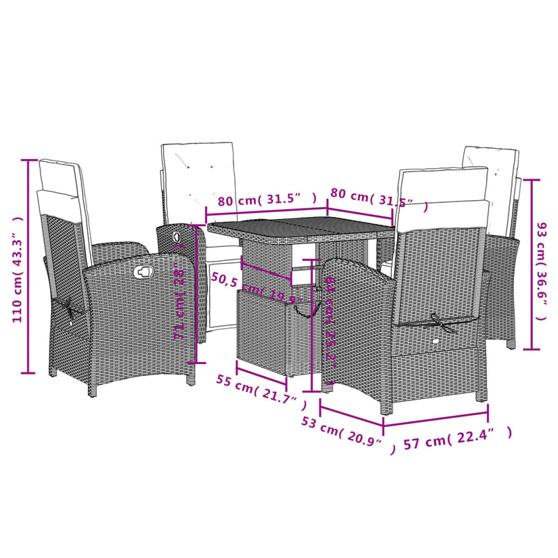 Set mobilier de grădină cu perne, 5 piese, negru, poliratan