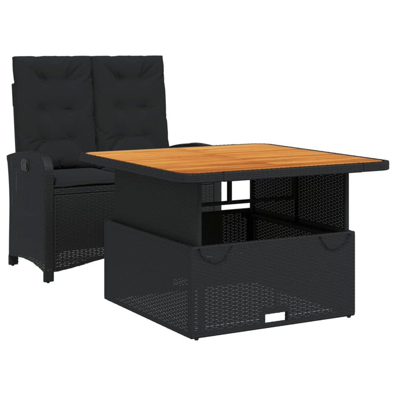 Set mobilier de grădină cu perne, 2 piese, negru, poliratan