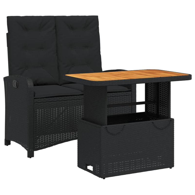 Set mobilier de grădină cu perne, 2 piese, negru, poliratan